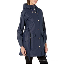 Women PU waterproof rain jacket with flattering look perfect long style